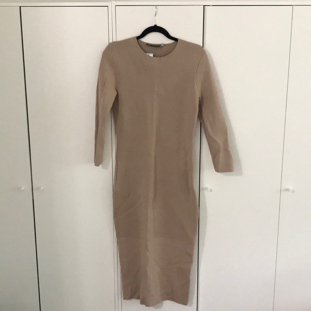 Beige Thick Fabric Midi Dress